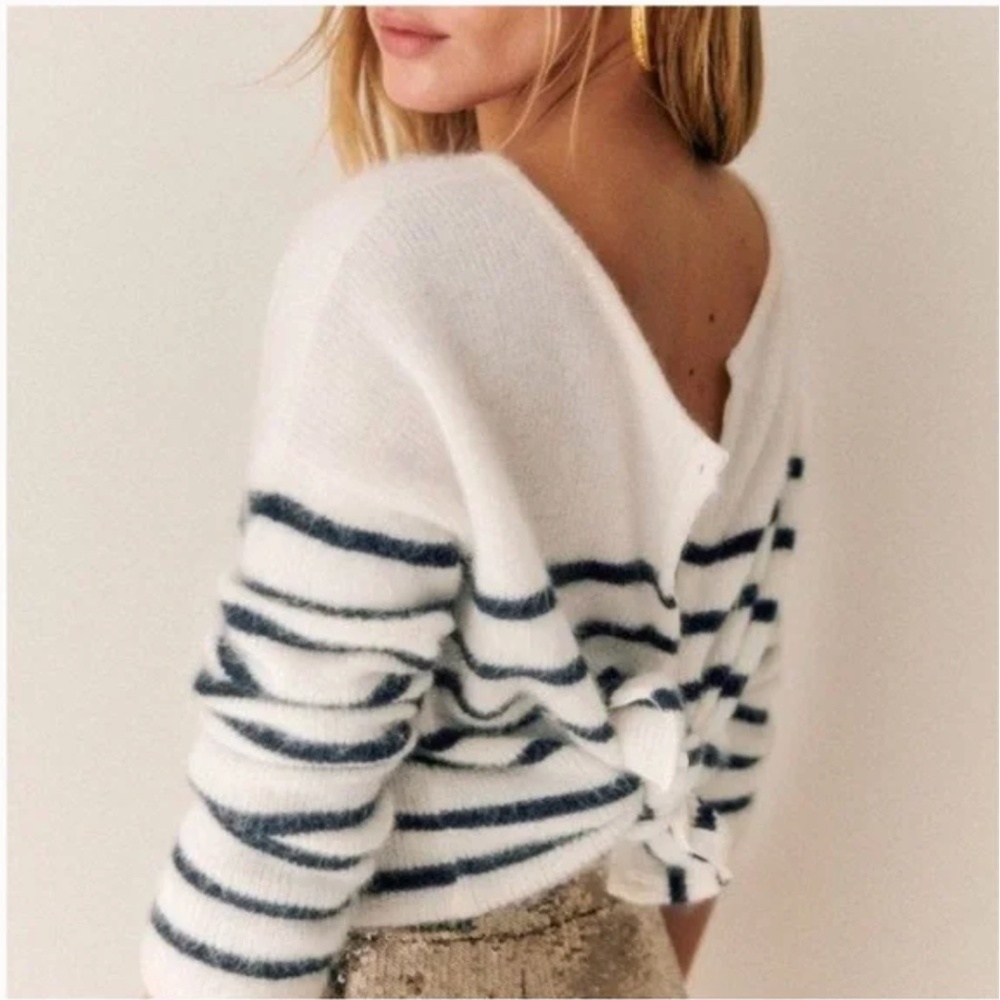 Sezane Gaspard Cardigan Ecru and Navy